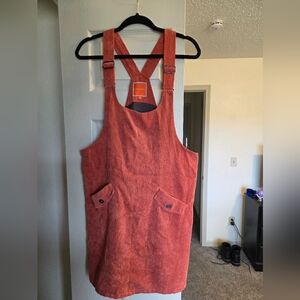 Coral Corduroy Pinafore Dress